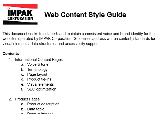 style guide for IMPAK Corporation